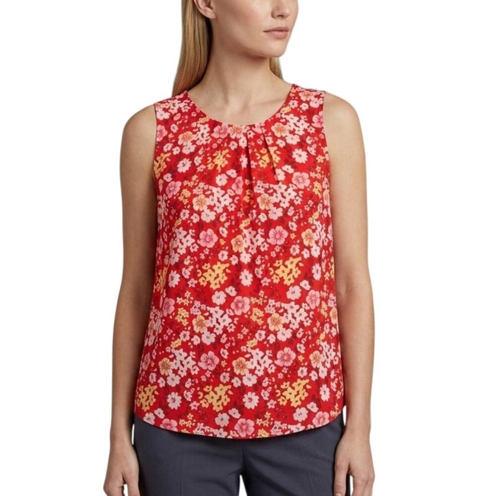 41 Hawthorn Lexie Pleated Sleeveless Blouse Red Floral Size Medium NWT